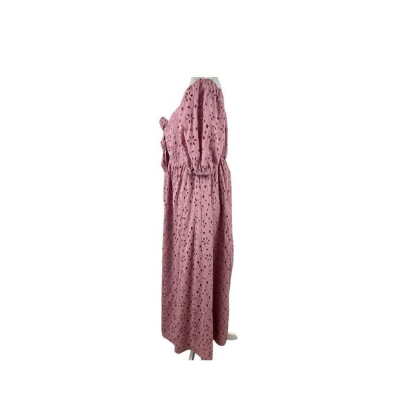 Eloquii Eyelet Tie Front Pink Tiered Maxi Dress Plus Size 16 100% Cotton XL - Picture 7 of 9